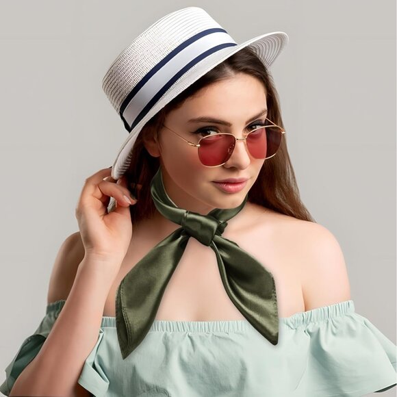 Women's Blackish Silk Feeling Scarf 23.6'' Square Satin Scarf Neck Head Bandana - Picture 2 of 7